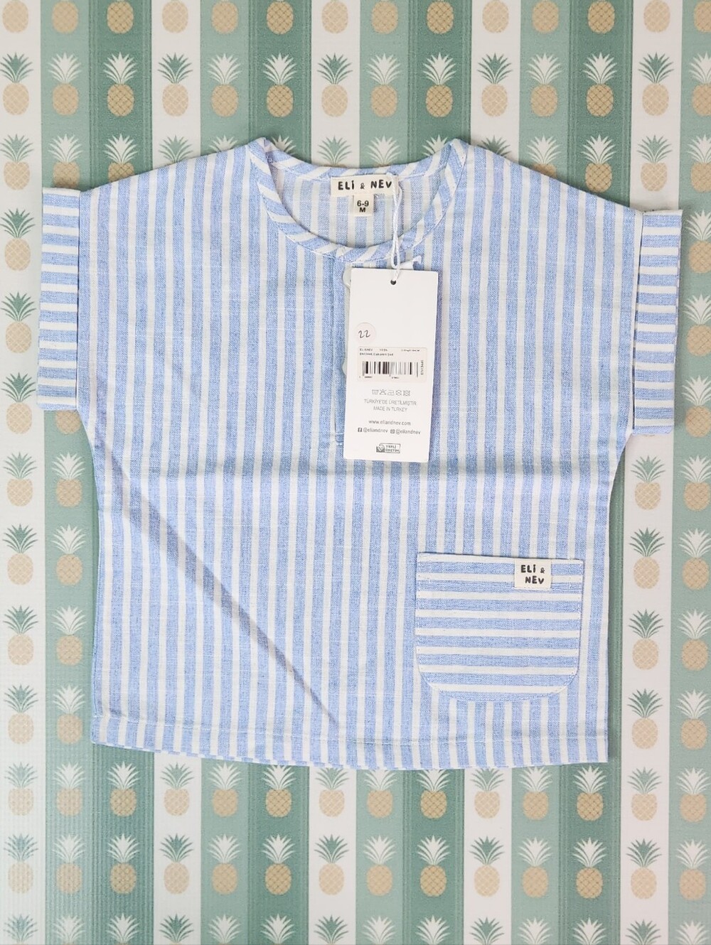 Eli And Nev Blue and White Stripe Pocket Top